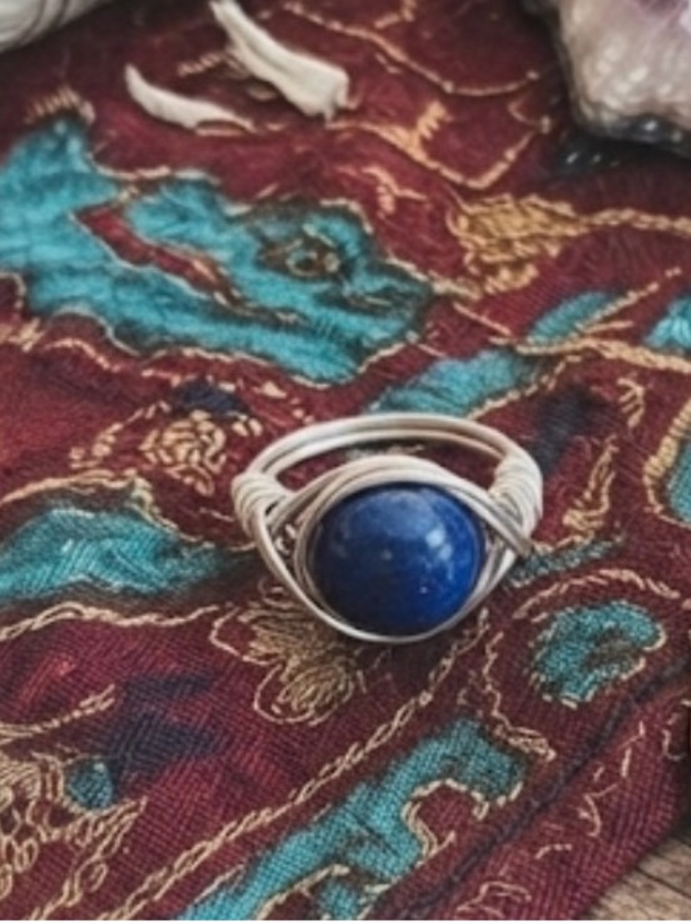 Solidate  Silver wire wrapped Ring with Deep Blue size 8